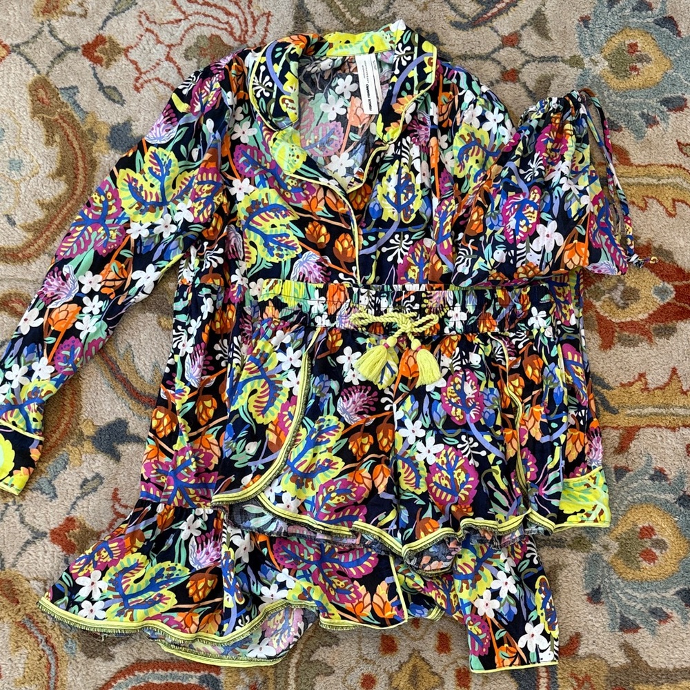 Marcos Navarro Floral Multicolor Pajama Set with Ruffle Details